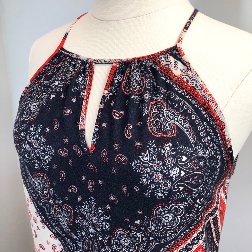 Renee C Keyhole Halter Top Red White & Blue